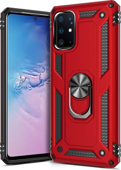 HB Hoesje Geschikt voor Samsung Galaxy S20 Plus - Anti-Shock Hybrid Armor Back Cover - Hoes met Kickstand Ring - Rood