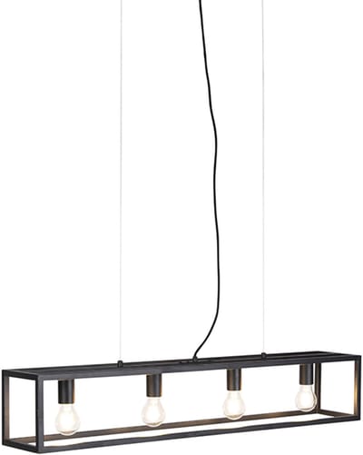 QAZQA cage - Industriele Hanglamp eettafel voor boven de eettafel | in eetkamer - 4 lichts - L 1000 mm - Zwart - Industrieel - Woonkamer