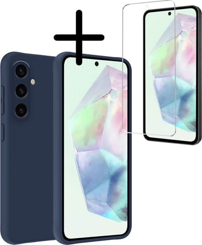 Hoesje Met Screenprotector - Geschikt voor Samsung Galaxy A35 - Sterk & Shockproof - Back Cover - Siliconen Case - Telefoon Hoes - Donkerblauw