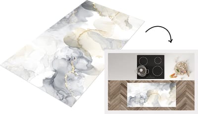 Keukenloper - Loper keuken - Marmer - Geel - Wit - 120x60 cm - Keukenloper vinyl
