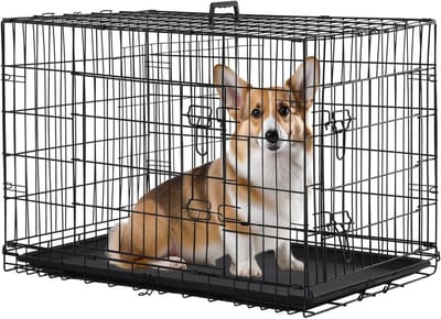Hondenbench - Hondenkooi Puppybox - Veilig Vervoer - Dubbele Deuren - Medium Formaat - Zwart