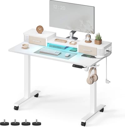 WNHB® Elektrisch Zit Sta Bureau - Verstelbaar Bureau met Geheugenfunctie en Wielen - 140x60 cm - Hoogte 72-120 cm