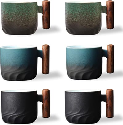 Set van 6 Espresso Kopjes van Steengoed, 70 ml, Perfect voor Koffie en Thee, Inclusief Handvatten en Stijlvol Ontwerp