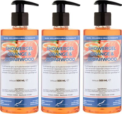Douchegel Sweet Orange & Cedarwood 500 ml - set van 3 stuks - met gratis pomp - Showergel