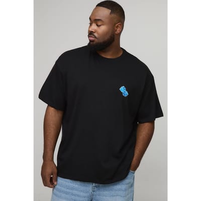 Plus Oversized Plus Blue Dice Geborduurde T-shirt in Zwart | Black | Size 2XL