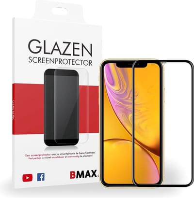 BMAX Screenprotector Full Cover Geschikt voor iPhone XR | Dekt het volledige scherm! | Beschermglas | Tempered Glass