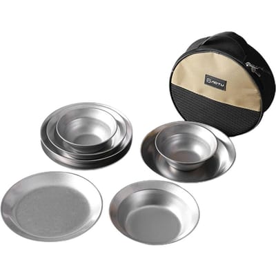 Camping Servies Sets Herbruikbare Roestvrijstalen Borden en Kommen voor Buiten Kamperen Wandelen 8pcs black