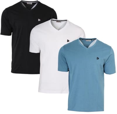 3-Pack Donnay - T-shirt (Berno) - Sportshirt - V-hals shirt - Heren - Black/White/Light Denim blue (741) - maat M
