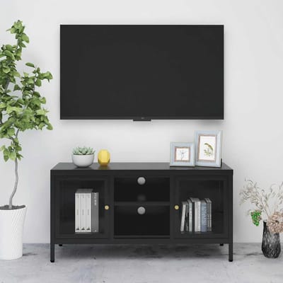 vidaXL - Tv-meubel - 105x35x52 - cm - staal - en - glas - zwart