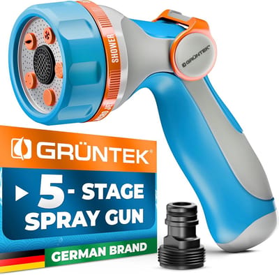GRÜNTEK Ultralicht tuinslang spuitpistool met 5 straalsoorten - multi-tuindouche-mondstuk met ergonomische handgreep en comfortabele duimbediening