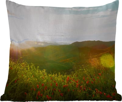 Tuinkussen - Heuvels - Zonsondergang - Gras - Groen - 40x40 cm - Weerbestendig