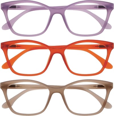 3-Pack Leesbrillen Kattenoog Montuur +3.50 - Paars Oranje Taupe - Veerscharnieren