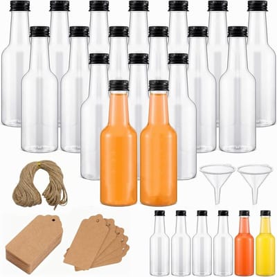 Herbruikbare Mini Liqueur Flesjes 24 Stuks 100ml - Lege Plastic Drankflessen met Zwarte Schroefdoppen, Labels en Trechter voor Bruiloften en Feesten