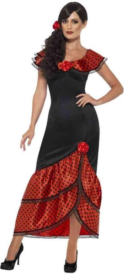 Smiffys - Flamenco Senorita Kostuum - L - Zwart/Rood
