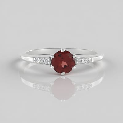 Cavill - Zilveren ring platina geplateerd - 0.83 ct Mozambique granaat met 0.07 ct zirconia accenten - elegante damesring 925 Sterling Zilver