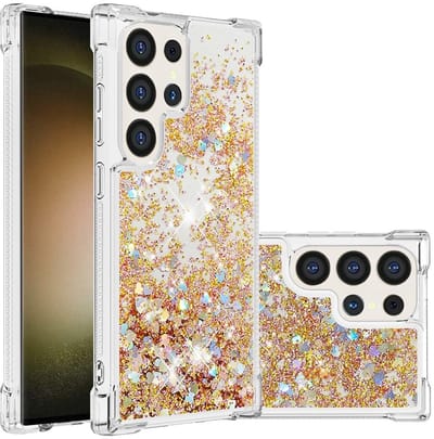 Coverup Hoesje - Geschikt voor Samsung Galaxy S25 Ultra Hoesje - Coverup Liquid Glitter Back Cover - Goud