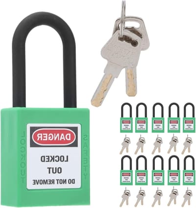 Veiligheids Hangslot Set van 10 Stuks, 1.5 Inch, Nylon Isolatie, Geschikt voor LOTO en Tagout Toepassingen, Elektrische Beveiliging