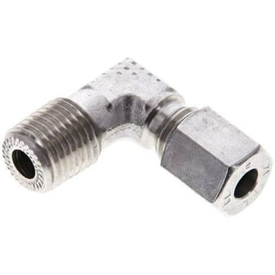 1/4'' NPT Buitendraad x 6L RVS Elbow 90deg Snijring 315 Bar DIN 2353 - FL2E-MC-ST-014N-06-L