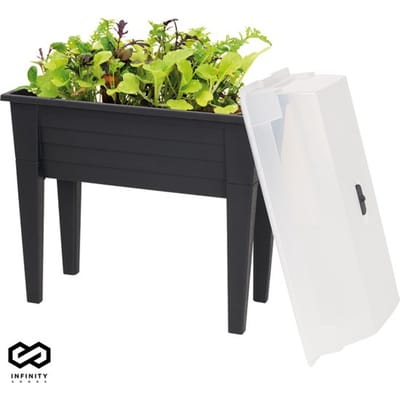 Infinity Goods Kweektafel Op Poten XXL - Kweekbak - Rechthoekig - 75 x 37 x 85 cm - 70L - Kweektuin - Buiten en Binnen - Deksel - Zwart