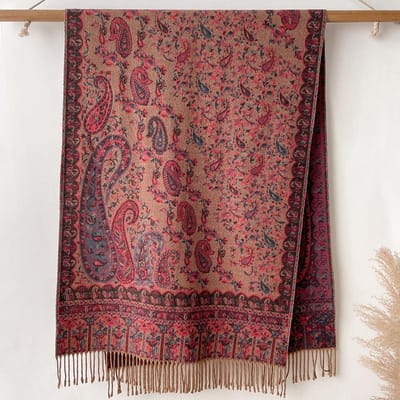 Luxe Winter Pashmina Sjaal Dames Paisley Borduurwerk Sjaals Kasjmier Dik Grof Stola's Dame Elegant Poncho Buiten Bufanda 65X200cm brown