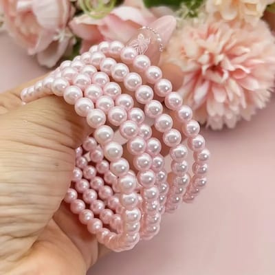 5-Delige Armbanden Set Dames - Acryl & Elastiek - Lichtroze - Bohemian & Franse Romantische Stijl - Elegant, Flexibel & Comfortabel - Trendy Sieraden Set voor Vrouwen - Perfect Cadeau voor Vriendin, Moeder of Zus - Accessoires voor Elke Gelegenheid