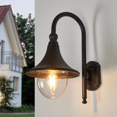 Lindby - Wandlamp buiten - 1licht - Aluminium, polycarbonaat - H: 44.2 cm - E27 - antiekzwart, helder