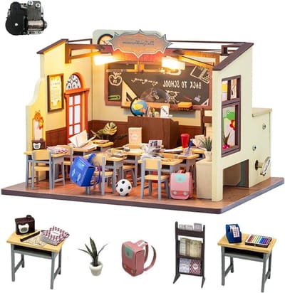 Miniatuur Poppenhuis - Houten Knutselset - Creatief Hobby - Met LED Verlichting - 22 x 17 x 16 cm