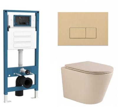 QeramiQ Dely Toiletset - inbouwreservoir Qeramiq Flush - slim zitting - kunststof beige bedieningsplaat - rechthoekige knoppen - beige