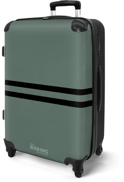 NoBoringSuitcases.com® - Koffer groot - Rolkoffer lichtgewicht - Groen met dubbele horizontale strepen - Reiskoffer met 4 wielen - Grote trolley XL - 20 kg bagage - Valiezen middelgroot - Hardcase bagagekoffer - Suitcase large