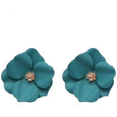 Koreaanse Geometrische Groene Kleur Bloem Hangende Oorbellen voor Vrouwen Petalen Rond Hart Blad Metaal Brincos Bruiloftsfeest Sieraden Cadeau blue