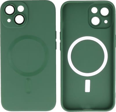 Hoesje Geschikt voor iPhone 14 - Back Cover - MagSafe Hoesje met Camera Beschermer - Donker Groen
