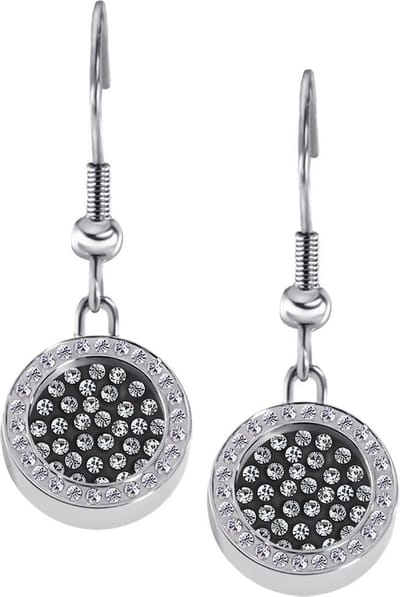 Quiges RVS Schroefsysteem Oorhangers Oorbellen Zilverkleurig met Zirkonia en Verwisselbare Zirkonia Mini Munt Set - ECOS059
