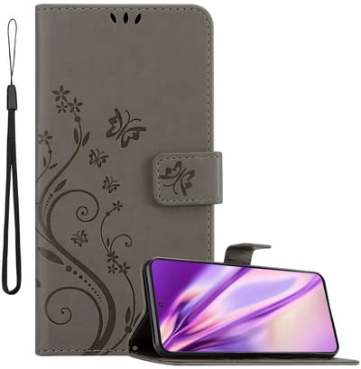 Cadorabo Hoesje geschikt voor Samsung Galaxy S21 5G in BLOEMEN GRIJS - Beschermhoes in bloemmotief met magnetische sluiting, standfunctie en kaartsleuven Book Case Cover Etui