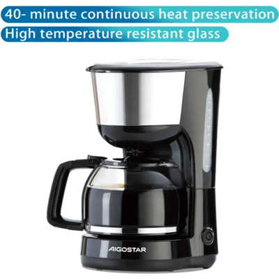 Aigostar koffie- en theemaker met warmhoudfunctie, éénknopsschakelaar, 1,25 L, zwart
