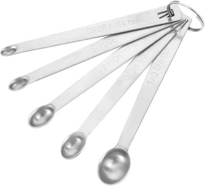 Thijox - Roestvrijstalen Maatlepels Set van 5, Theelepels met Schaal voor Kruidenspecialisten, Kleine Maatlepels voor Keuken en Bakken, Zilver