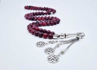 Handgemaakte tesbih "Tasbih" natuursteen "Lepidolite" - Aantal kralen 99 - Diameter kralen 8MM - met metaal tassel "Arabesk" - Een mooi cadeau-idee