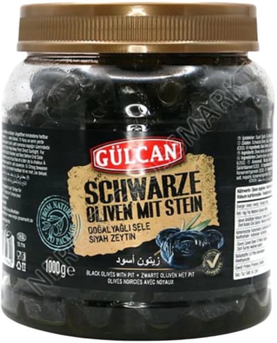 Gulcan Gold OlieSele Zwarte Olijven XL 201/260 – Natuurlijk Gefermenteerd, Minder Zout, Extra Groot & Vol van Smaak 1 kg - Yagli Sele Siyah Zeytin Black Olives – Naturally Fermented, Extra Large & Full-Flavored