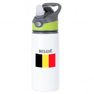 Hacebo® - Belgie waterfles met rietje groen - Brussel - Belgen - embleem Belgische vlag - toeristen - water fles - 650ML