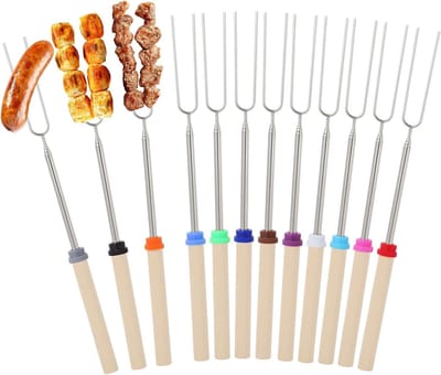 Telescopische Grillspiesen van RVS, 30-81 cm, Set van 12 voor BBQ, Kamperen en Buitenkoken, Ideaal voor Marshmallows en Shashlik