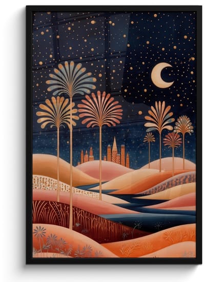 Poster in lijst - Fotolijst 60x90 cm - Posters - Sterrenhemel - Palmen - Rivier - Posterlijst zwart - Decoratie - Wanddecoratie woonkamer - Muurdecoratie slaapkamer