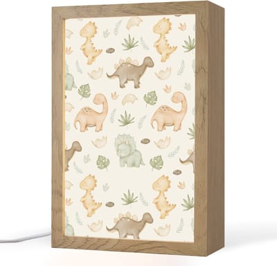 Nachtlampje 20x30 cm - Kinder lampje - Dino - Patroon - Pastel - Tafellamp kinderkamer - Slaapkamer lamp - Bedlamp kinderen - Kinderlampje stopcontact - Wandlamp babykamer - Nachtlampjes