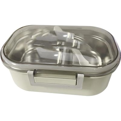 Roestvrijstalen Lunchbox Koreaanse Stijl 2 Compartimenten Bento Box Metalen Voedselcontainer voor Kinderen Volwassenen Beige gray