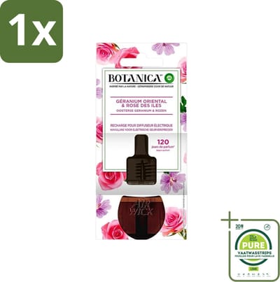1 x Botanica by Air Wick - Elektrische Geurverspreider - Oosterse Geranium & Rozen - Navulling - 19ml - Elektrische Geurverspreider - Geurnavulling - Oosterse Geranium - Rozengeur - Etherische Olie
