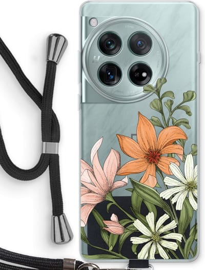 Case Company® - Hoesje met koord geschikt voor OnePlus 12r hoesje met Koord - Floral bouquet - Telefoonhoesje met Zwart Koord - Bescherming aan alle Kanten en Over de Schermrand