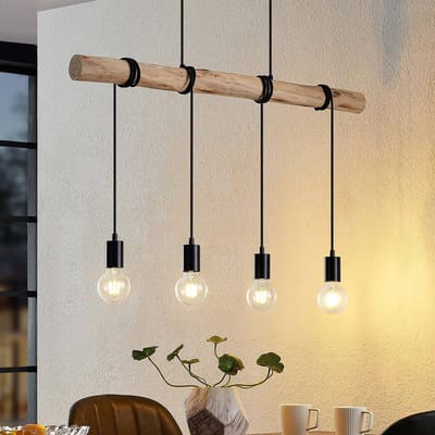 Lindby - Hanglamp - 4lichts - Eucalyptushout, staal - E27 - licht hout, mat zwart