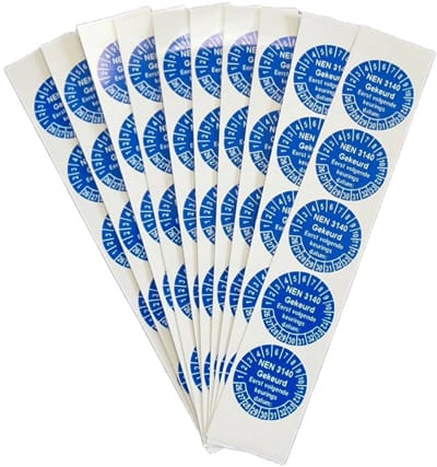 Nieaf-Smitt - NEN 3140 - Keuringsstickers - 25mm - Blauw met witte tekst - 50 STUKS - 2026 tot en met 2033