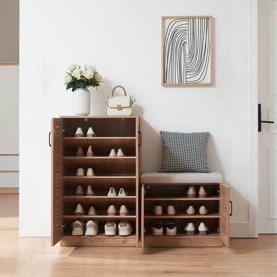 Schoenenkast Løten 97x120x36 cm eikenkleurig [en.casa]