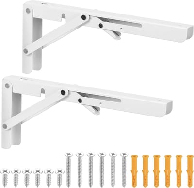SnelShoppen - Pack van 2 Vouwsteunen 200mm, Stevige Plankdragers, Vouwbare Planken, Wandbevestigingen, Voor Keuken, Kantoor en Meubels - Wit