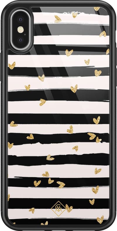 Casimoda® hoesje - Geschikt voor iPhone Xs - Hart Streepjes - Luxe Hard Case Zwart - Backcover telefoonhoesje - Zwart