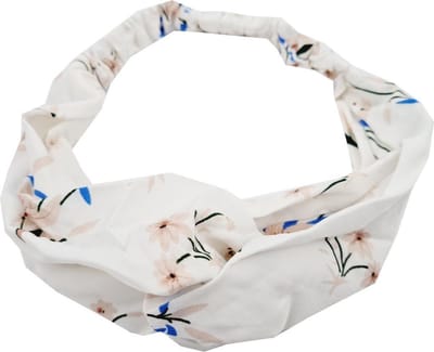 Haarsoires Haarband Twist 5cm – Bloemenprint – Gladde Stof – Wit - Zachte Knoop Hoofdband - Haaraccessoire voor Dames & Meisjes